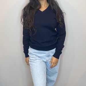 💙🧶 Vintage L.L. Bean Women’s Navy Blue V-Neck Sweater | Size S-Regular 🧶💙